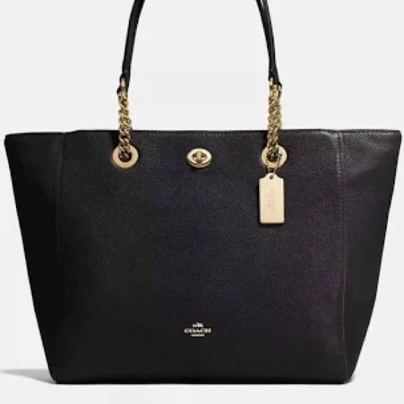 Coach Pebbled Tote With Gold Link Chain - Picture 6 of 6